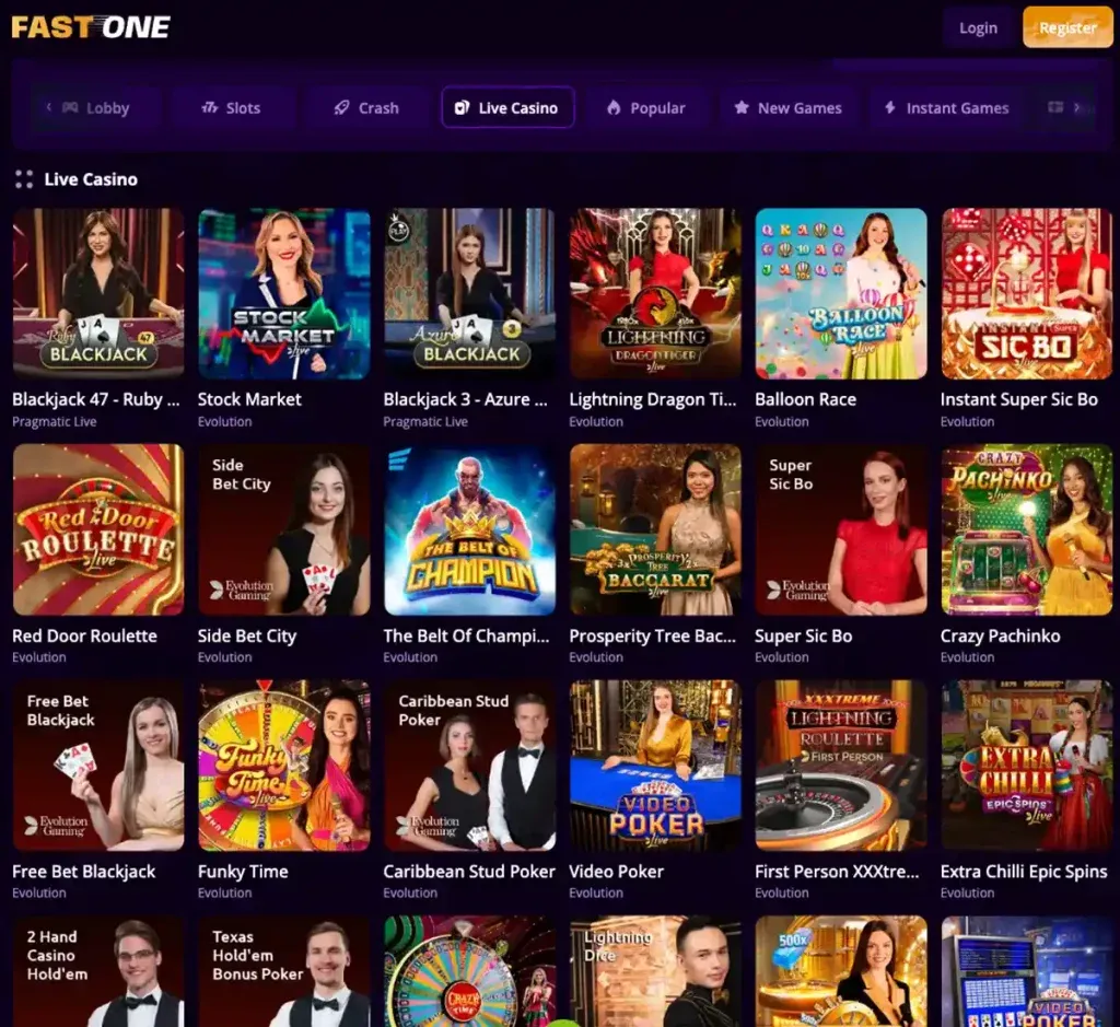Lobby gier stołowych na żywo z prawdziwymi krupierami w Fast One Casino