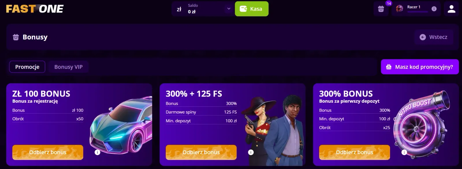Przegląd promocji powitalnych oraz dostępnych ofert bonusowych w Fast One Casino